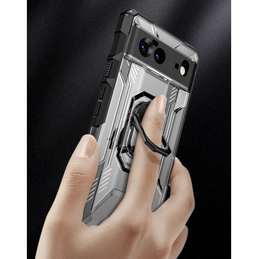 Защитный чехол с магнитом и кольцом для Google Pixel 6 Pro Прозрачный-Черный