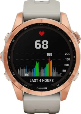 Умные часы Garmin Fenix 7S Sapphire Solar титановый, розовое золото с песчанным кожаным ремешком