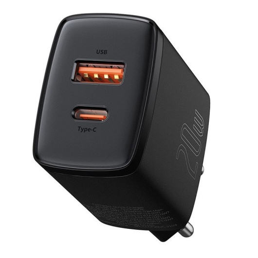 Сетевое зарядное устройство BASEUS Compact Quick Charger USB+Type-C, 3A, 20W, черный