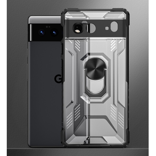 Защитный чехол с магнитом и кольцом для Google Pixel 6 Pro Прозрачный-Черный