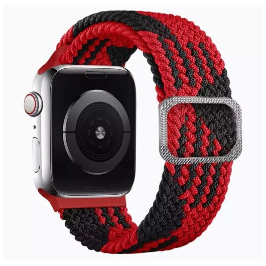 Плетёный монобраслет для часов Apple Watch(ткань,каучук) 42/44mm (M) 160mm Черно-красный