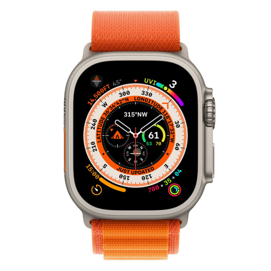 Умные часы Apple Watch Ultra GPS+Cellular 49mm Titanium Case with Orange Alpine Loop L (MQF73)