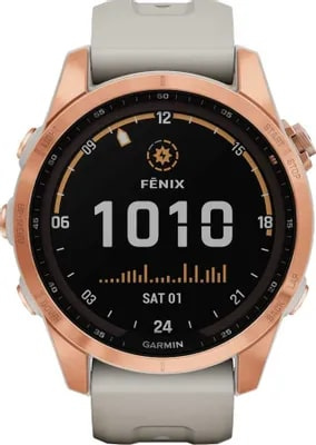 Умные часы Garmin Fenix 7S Sapphire Solar титановый, розовое золото с песчанным кожаным ремешком