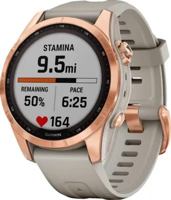 Умные часы Garmin Fenix 7S Sapphire Solar титановый, розовое золото с песчанным кожаным ремешком