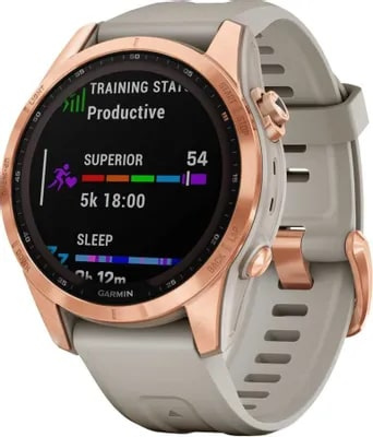 Умные часы Garmin Fenix 7S Sapphire Solar титановый, розовое золото с песчанным кожаным ремешком
