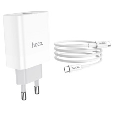 Сетевое зарядное устройство Hoco C80A Rapido + кабель USB Type-C - USB Type-C, 20 Вт, Белое