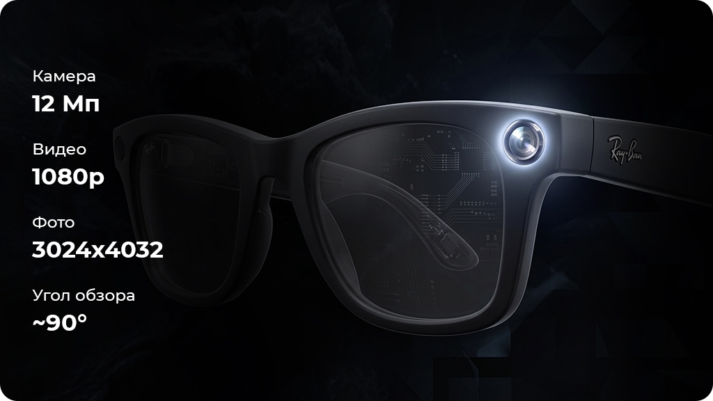 Умные очки с камерой Ray Ban Wayfarer Shiny Black/Clear (150-50)