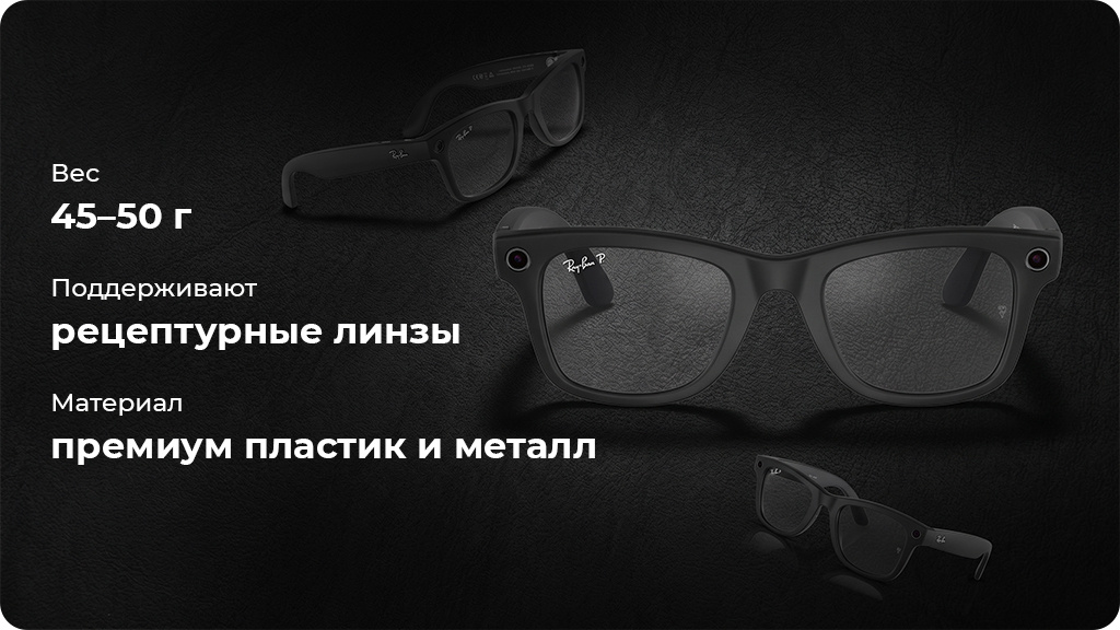 Умные очки с камерой Ray Ban Wayfarer Shiny Black/Clear (150-50)